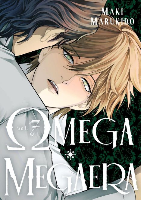 "Vol. 7 Omega Megaera" mit grün-schwarzem Hintergrund zeigt eine Nahaufnahme zweier Manga-Figuren, die sich nahe sind.
