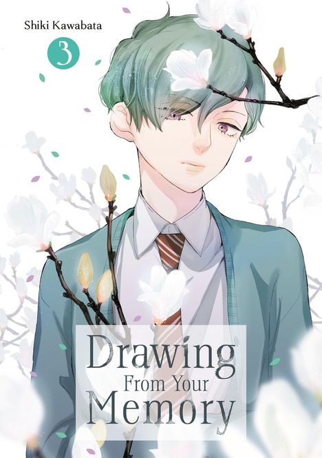 "Shiki Kawabata, 3, Drawing From Your Memory" zeigt einen jungen Mann mit grünem Haar, umgeben von weißen Blüten.