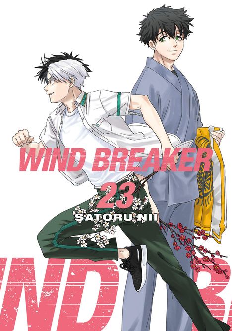 „WIND BREAKER 23 SATORU NII“: Zwei junge Männer in stilvoller Kleidung. Einer läuft dynamisch, der andere trägt einen Kimono.