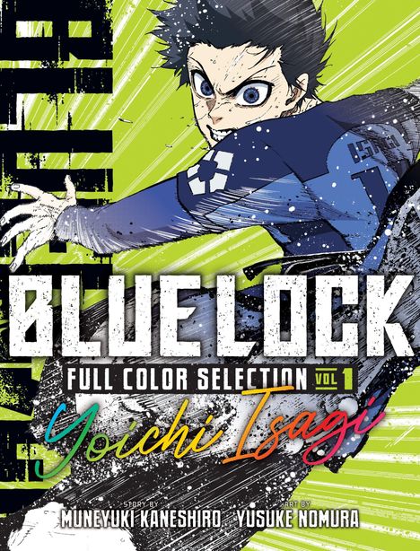 "BLUE LOCK", "FULL COLOR SELECTION VOL 1", "Yoichi Isagi". Illustration: Ein dynamischer Charakter in blauer Sportkleidung.