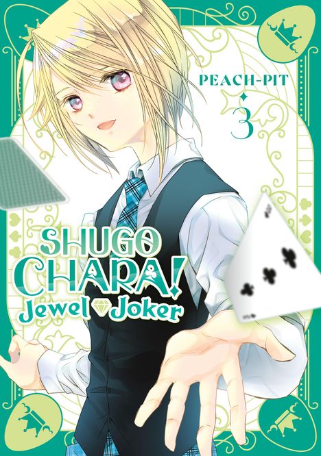 „SHUGO CHARA! Jewel Joker“, „PEACH-PIT 3“. Illustration eines Jungen mit blonden Haaren und violetten Augen.
