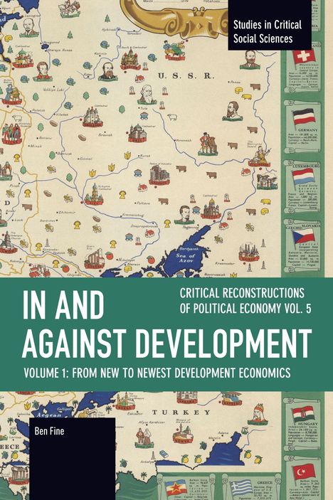 Buchtitel: "In and Against Development - Volume 1". Kartengrafik mit Illustrationen und Ortsbeschriftungen.