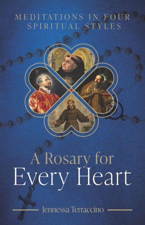 "Meditations in Four Spiritual Styles", "A Rosary for Every Heart" von Jennessa Terraccino. Gemälde von Heiligen in einem Kreuz.