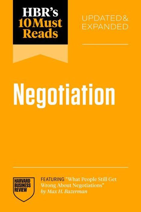 Text: HBR’s 10 Must Reads, UPDATED & EXPANDED, Negotiation. Gelbes Cover mit schwarzer und weißer Schrift.