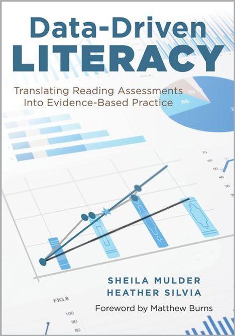 "Data-Driven Literacy: Translating Reading Assessments Into Evidence-Based Practice" von Sheila Mulder und Heather Silvia. Graphen im Hintergrund.