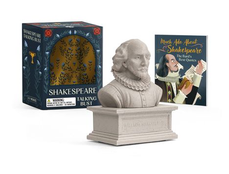 "Shakespeare Talking Bust", illustriertes Buch, Skulptur mit "William Shakespeare". Rechteckige Verpackung mit floralen Motiven.