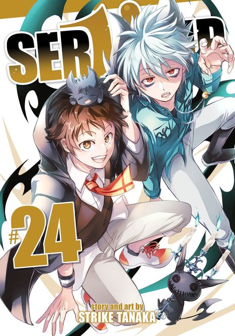 Text: "SERAPH OF THE END" #24, Story and art by Strike Tanaka. Zwei stilisierte Figuren in dynamischer Pose.