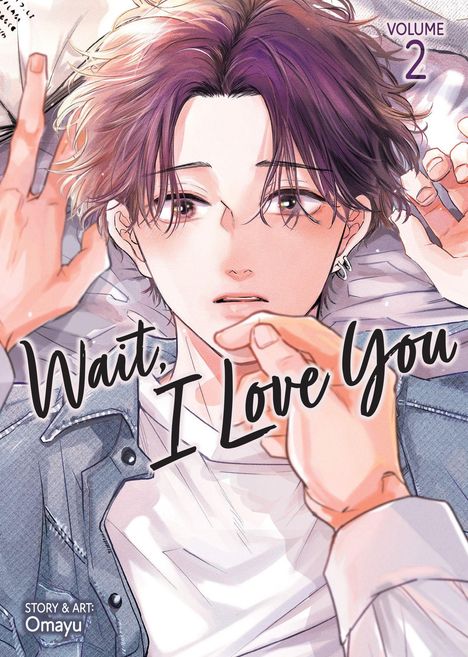 "Wait, I Love You" und "VOLUME 2" oben. Eine zarte Illustration eines jungen Mannes, der liebevoll betrachtet wird.