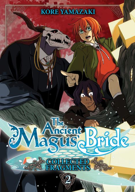 Text: "Kore Yamazaki", "The Ancient Magus' Bride", "Collected Fragments". Illustration von Figuren mit rotem Haar und Totenkopf.
