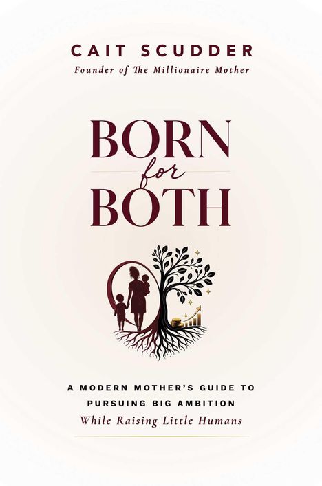 „BORN for BOTH“ mit Illustration von einer Frau mit zwei Kindern neben einem Baum und Wachstumsymbolen.