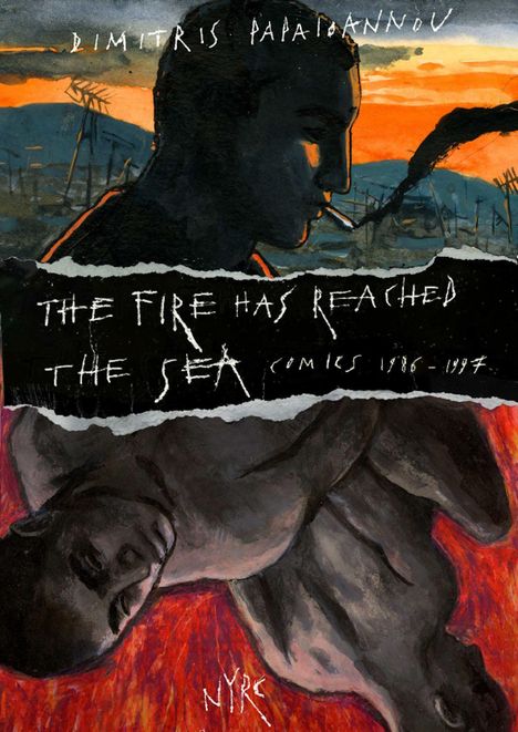 "The Fire Has Reached the Sea; Comics 1986-1997." Illustration: Zwei Personen in intensiven Farben, eine raucht.