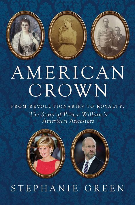 "American Crown" und "Stephanie Green". Fünf ovale Porträts auf blauem Hintergrund.