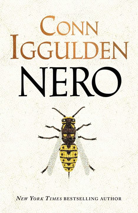 "Conn Iggulden Nero" in großer Schrift, Mosaik einer Wespe darunter. Weißer Hintergrund mit feiner Struktur.