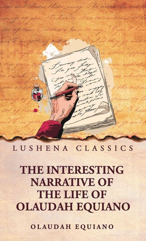 "Lushena Classics" und "The Interesting Narrative of the Life of Olaudah Equiano" steht auf einer Buchcover-Illustration.
