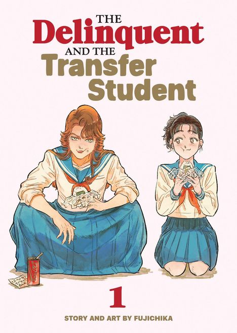 Der Titel lautet "The Delinquent and the Transfer Student". Zwei Schüler in Uniformen sitzen, einer hält ein Getränk.