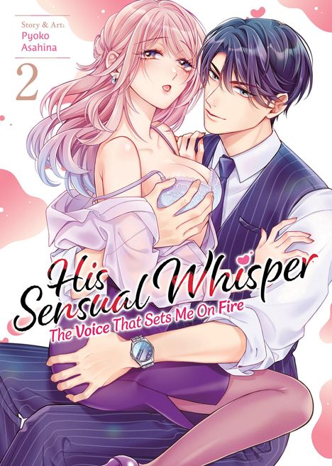„His Sensual Whisper: The Voice That Sets Me On Fire“. Illustration eines Paares, eng umschlungen.