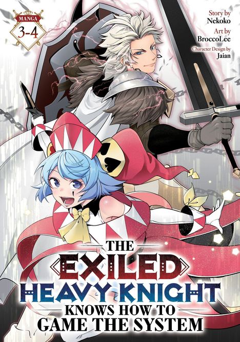 "THE EXILED HEAVY KNIGHT KNOWS HOW TO GAME THE SYSTEM." Zwei Figuren, ein Krieger und ein bunt gekleidetes Mädchen.