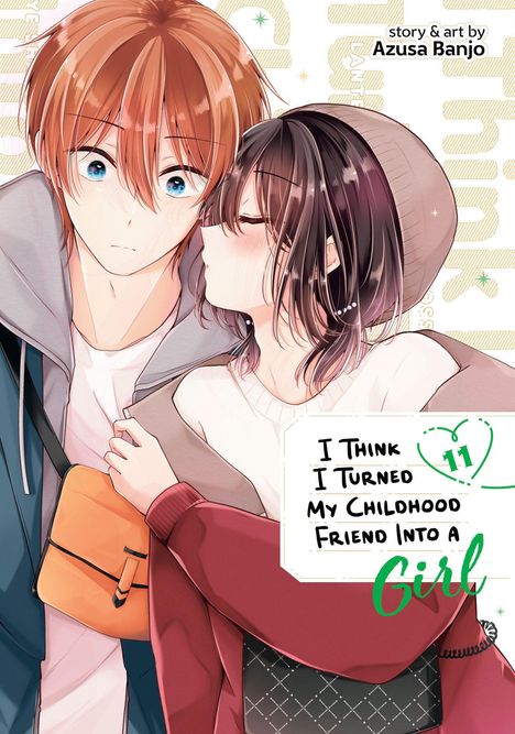 "I think I turned my childhood friend into a girl" steht groß. Zwei Anime-Charaktere, ein Junge und ein Mädchen, nah beieinander.