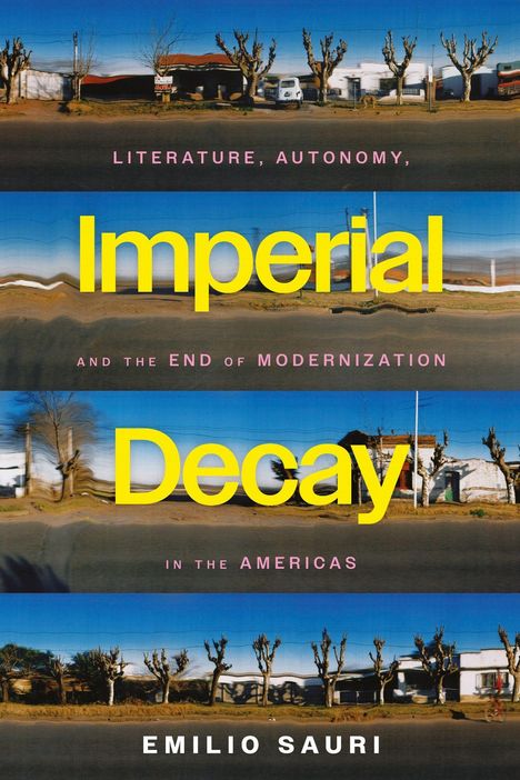 „Imperial Decay“ von Emilio Sauri, verzerrte Straßenansicht, kahle Bäume vor Gebäuden.