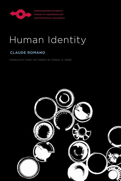 Titel: Human Identity. Autor: Claude Romano. Illustration: Weiße Kreise auf schwarzem Hintergrund. Logo oben links.