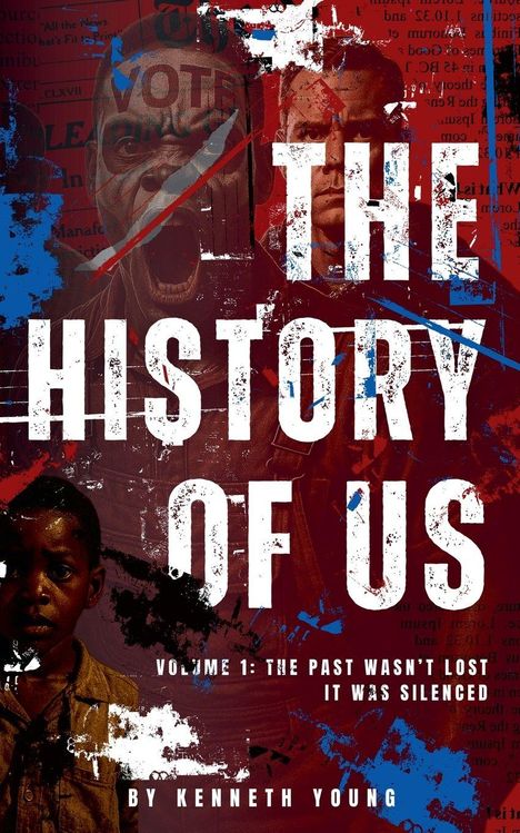 "THE HISTORY OF US. VOLUME 1: THE PAST WASN'T LOST, IT WAS SILENCED. BY KENNETH YOUNG." Hintergrund ausdrucksstarke Gesichter.