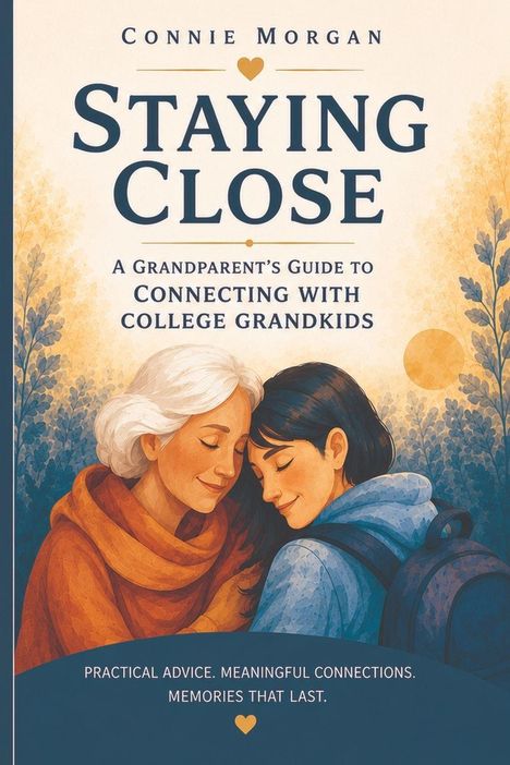"Staying Close: A Grandparent’s Guide to Connecting with College Grandkids." Illustration von Oma und Enkelin in Natur.