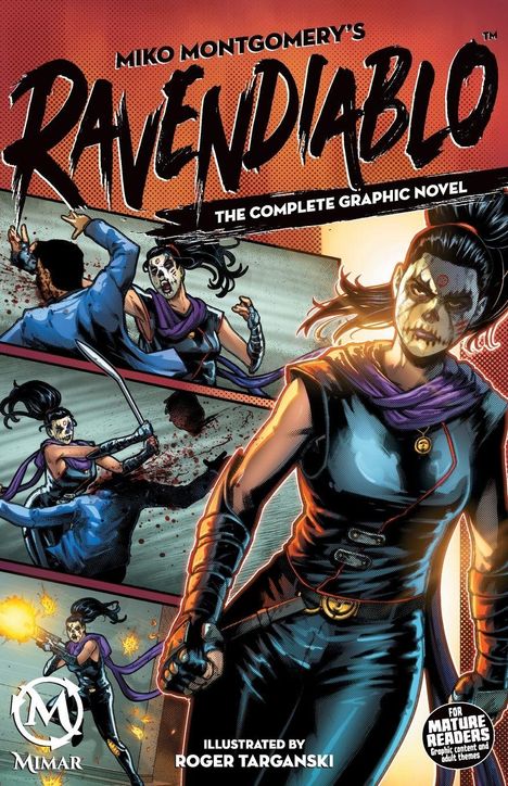 "Ravendiablo: The Complete Graphic Novel". Illustration mit kampfbereiter Figur in dramatischer Pose und dunkler Stimmung.