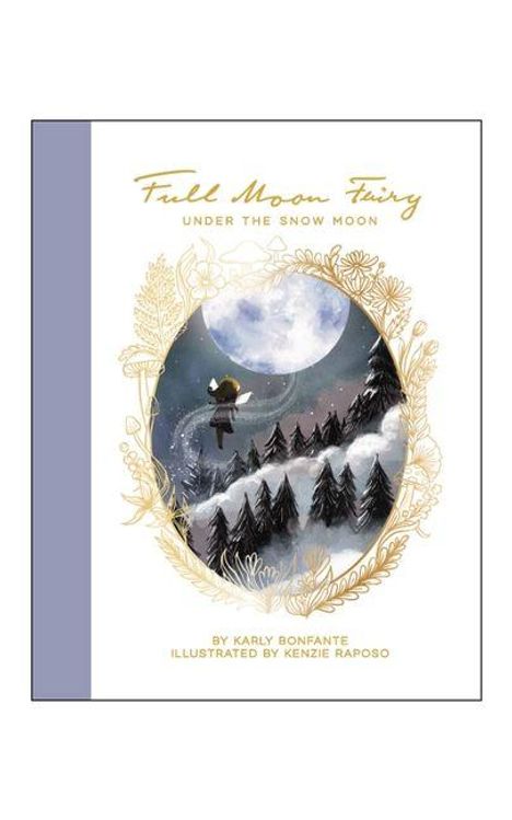 "Full Moon Fairy: Under the Snow Moon" steht oben in eleganter Schrift. Darunter eine Fee unter einem Vollmond in winterlicher Landschaft.