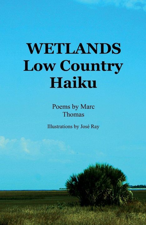 „WETLANDS Low Country Haiku“; Gedichte von Marc Thomas; Illustrationen von José Ray; Landschaft mit Palmen.