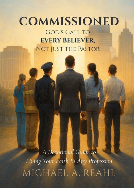„COMMISSIONED: God's Call to Every Believer, Not Just the Pastor.“ Eine Gruppe von Menschen in Berufsbekleidung.