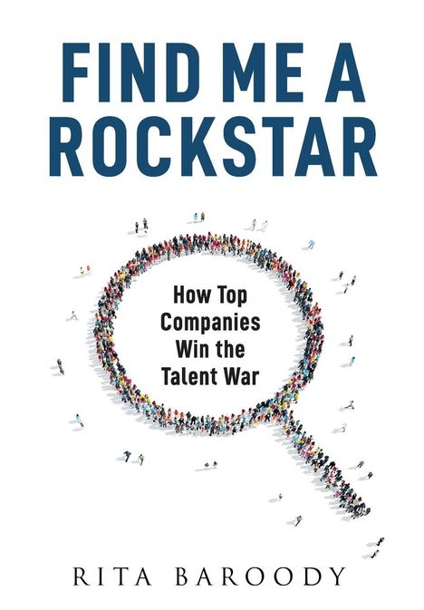 "FIND ME A ROCKSTAR" und "How Top Companies Win the Talent War". Illustration von Menschen in Form einer Lupe.