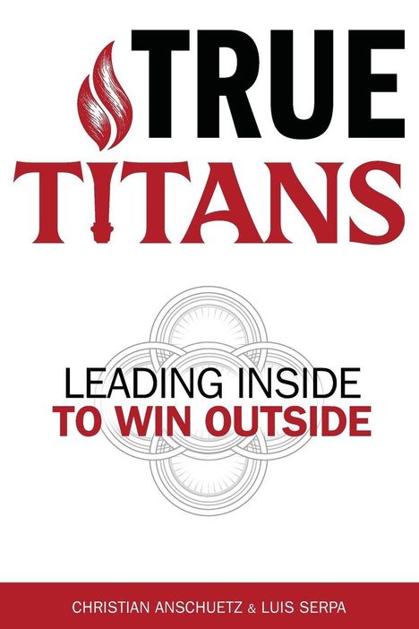 "TRUE TITANS" in rot und schwarz, darunter "LEADING INSIDE TO WIN OUTSIDE". Unten die Namen Christian Anschuetz & Luis Serpa.