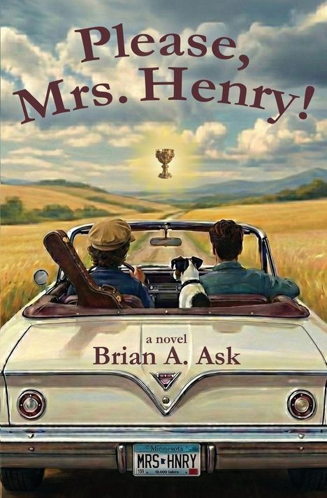 Text: "Please, Mrs. Henry!", "a novel by Brian A. Ask". Illustration eines Autos mit zwei Personen und einem Hund.