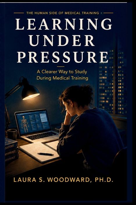 "Learning Under Pressure: A Clearer Way to Study During Medical Training" von Laura S. Woodward, Ph.D. Person am Schreibtisch.