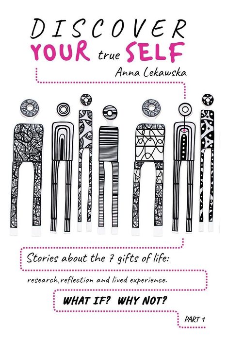 „Discover Your True Self“ von Anna Lekawska. Illustration von abstrakten Figuren und Titeltexten.