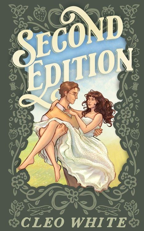 "Second Edition" oben, "Cleo White" unten. Illustration: Mann trägt Frau in weißem Kleid. Florale Muster an den Rändern.