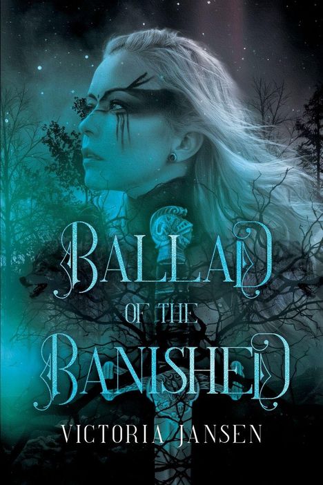 „BALLAD OF THE BANISHED“ und „VICTORIA JANSEN“. Frau mit Gesichtsbemalung, Waldhintergrund, mystische Atmosphäre.