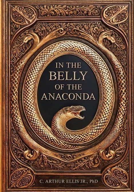 Titel: IN THE BELLY OF THE ANACONDA. Unten steht C. ARTHUR ELLIS JR., PhD. Das Cover zeigt eine kunstvoll verzierte Schlange.