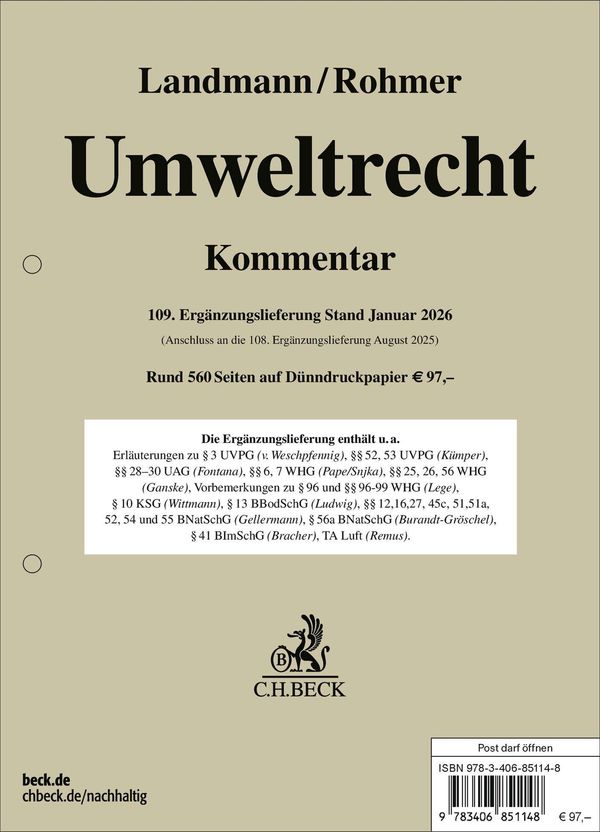 Umweltrecht 109. Ergänzungslieferung (Buch)