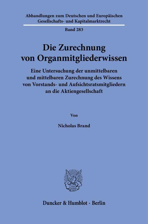 Die Zurechnung von Organmitgliederwissen - Nicholas Brand (Buch)