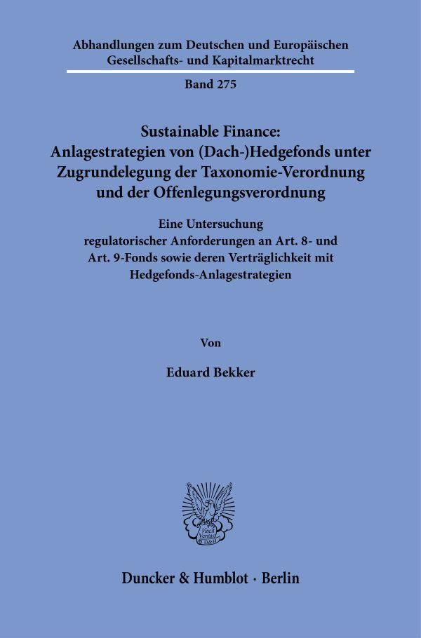 Sustainable Finance: Anlagestrategien von (Dach-)Hedgefonds unter Z...