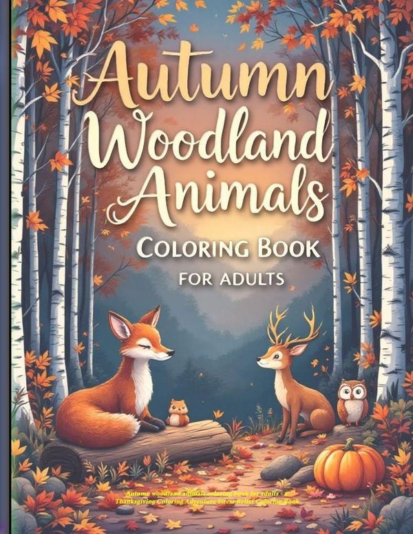 Autumn woodland animals coloring book for adults - a Thanksgiving C...