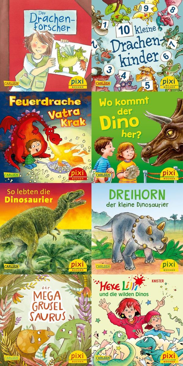 Pixi-Box 279: Dinos und Drachen bei Pixi (8x8 Exemplare) (Buch)