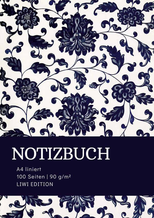 Notizbuch A4 liniert - 100 Seiten Soft Cover - floral blau - FSC Pa...