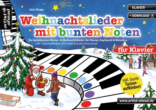 Weihnachtslieder mit bunten Noten für Klavier - Jens Rupp (Buch)
