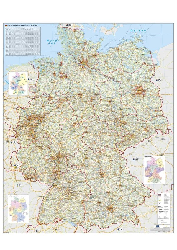 Verkehrswegekarte Deutschland. Wandkarte / Poster gerollt im Kunsts...
