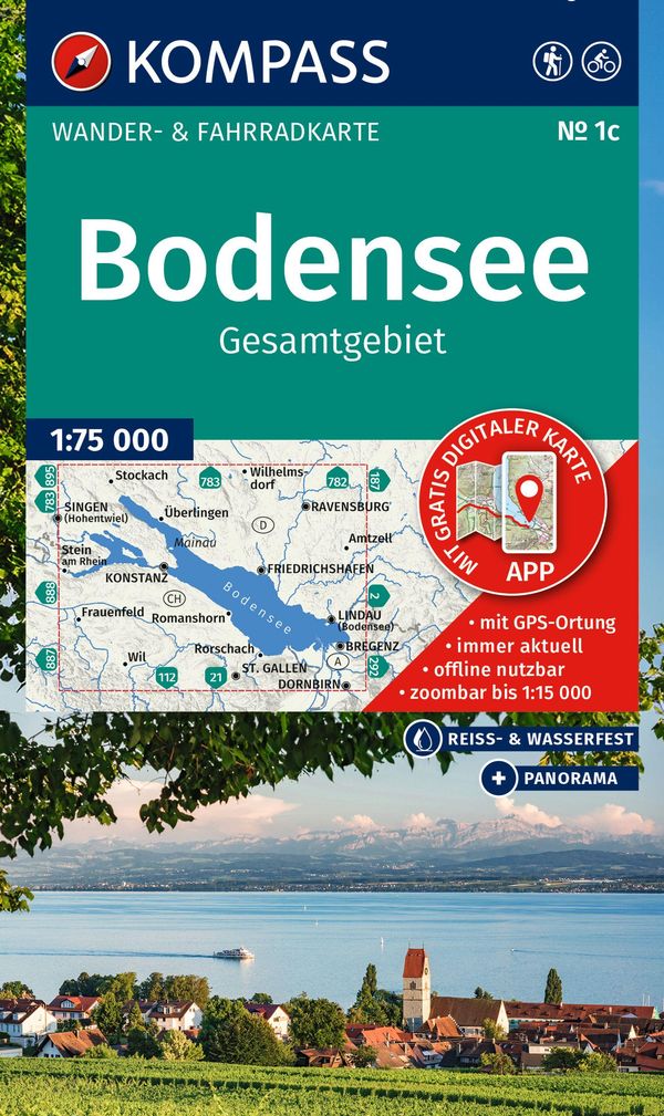 KOMPASS Wanderkarte 1c Bodensee Gesamtgebiet 1:75.000
