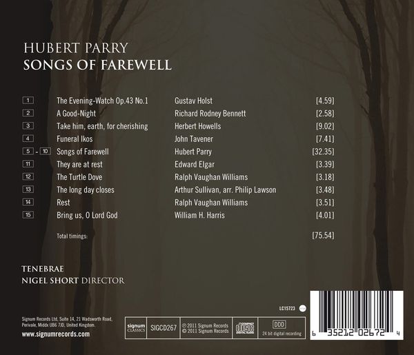 Hubert Parry Songs of Farewell (CD) WOM Hubert Parry Songs of Farewell (CD) WOM