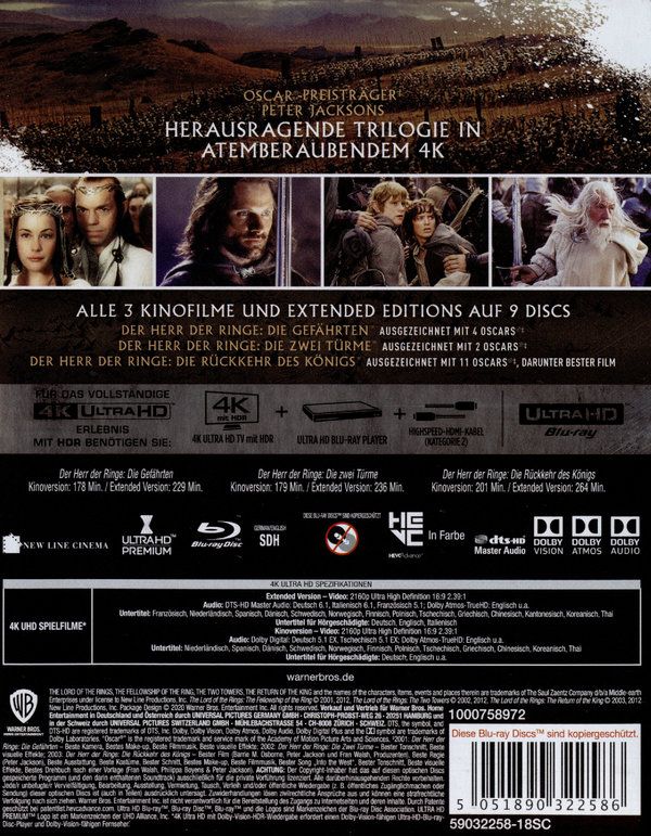 Der Herr der Ringe Die Trilogie (Extended Edition) (Ultra HD Bluray) (9 Ultra HD Blurays) WOM