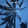 Oben: "blank&jones"; Mitte: "RELAX"; Unten: "The Sunset Sessions 9". Silhouette von Palmen vor blauem Hintergrund.